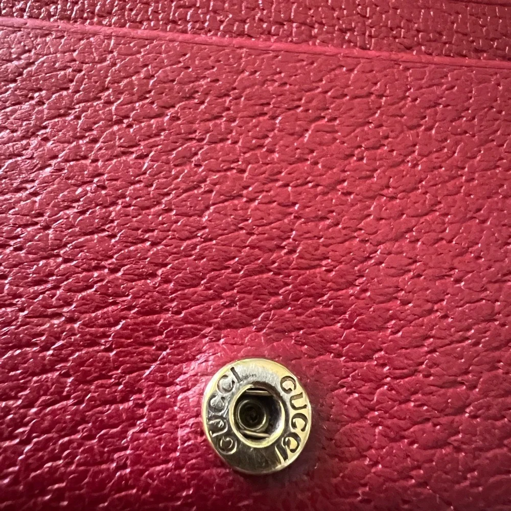 Gucci Red and Beige Card Holder with Bee Accent - Picture 6 of 12